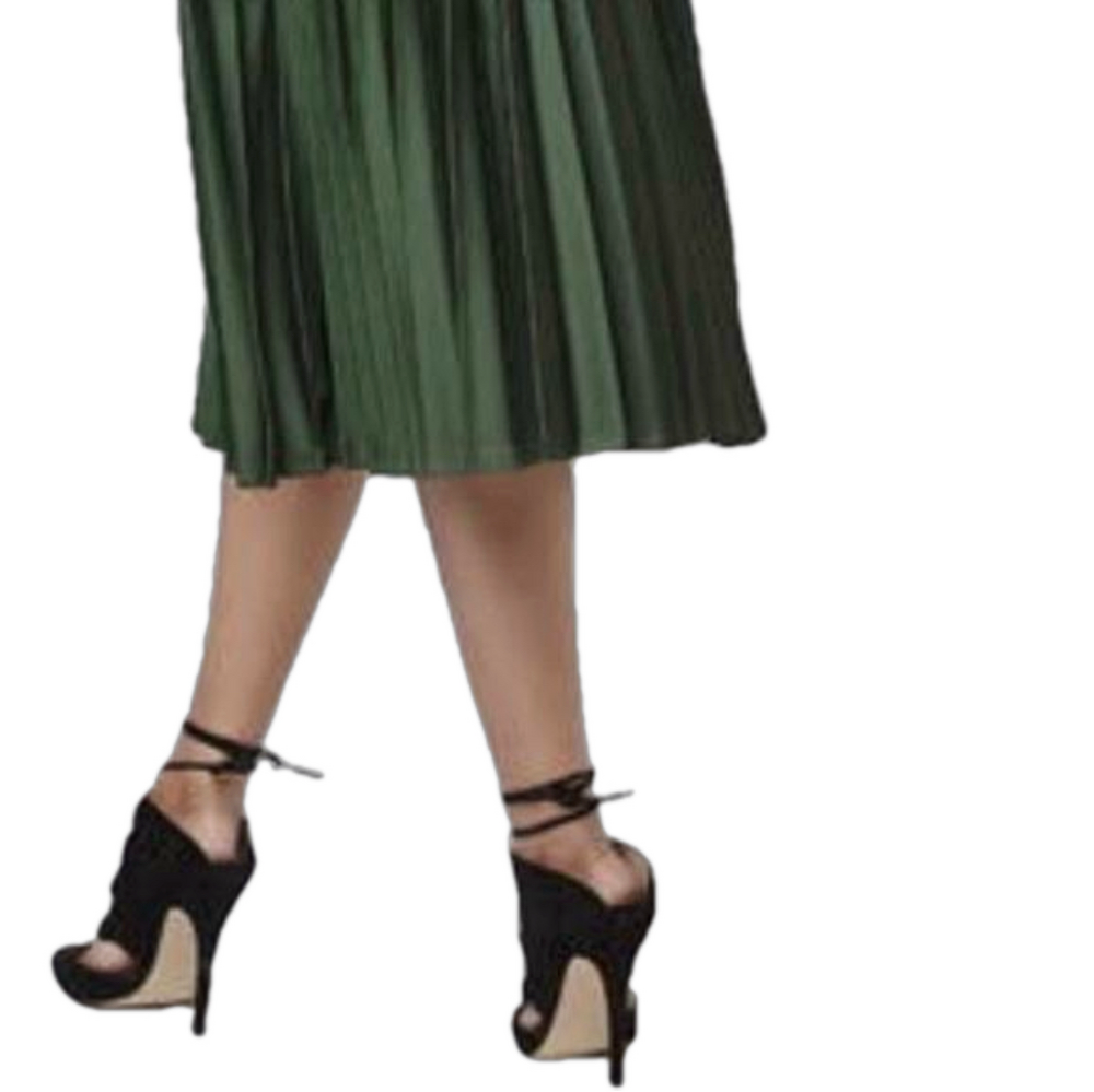 TOPSHOP PETITE Accordion Pleated Satin Olive Green Skirt, Size 0 - Picture 2 of 11